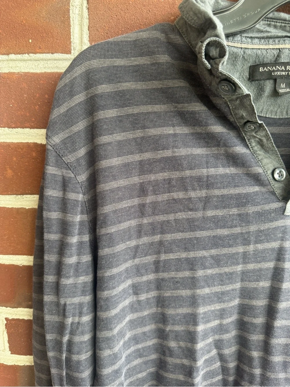 Banana Republic Men's Long-Sleeve Striped Henley - Charcoal and Light Gray